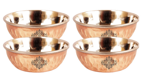 Indian Art Villa Omega Design Hammered Copper Bowls with stainless steel finish inside.
