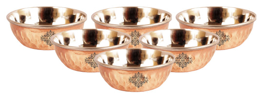 Indian Art Villa Omega Design Tamba Bowls with hammered texture and steel interior ideal for chutney servings.