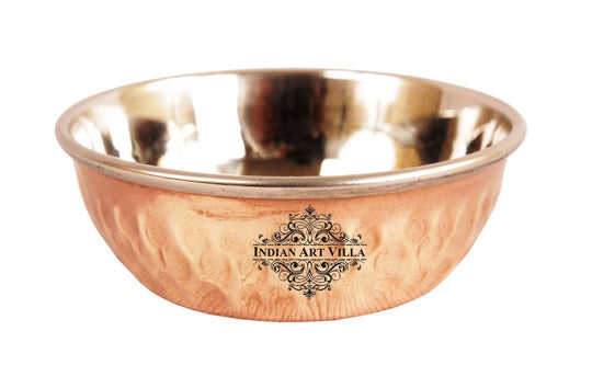Elegant Steel Copper Omega Bowls by Indian Art Villa with hammered exterior and steel interior perfect for chutneys.