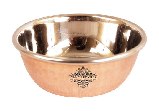 Indian Art Villa Copper Bowls with Stainless Steel Interior and hammered design perfect for stylish dining or gifting.