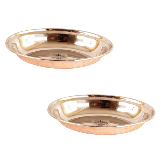 Handmade steel copper hammered oval platter top — Indian Art Villa