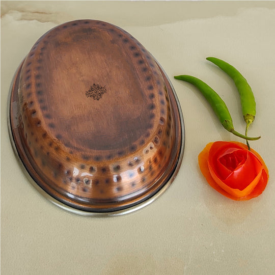 Steel Copper Hammered Antique Dark Tone Design Oval Platter, Serveware & Tableware, Home Restaurant