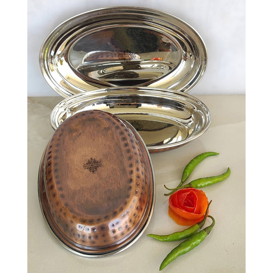 Steel Copper Hammered Antique Dark Tone Design Oval Platter, Serveware & Tableware, Home Restaurant