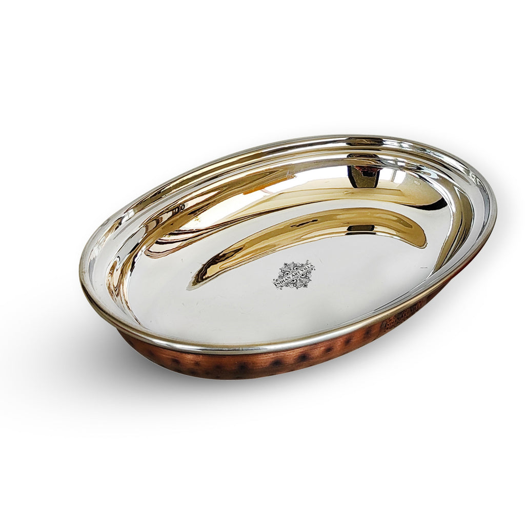 Indian Art Villa Steel Copper Hammered Antique Dark Tone Design Oval Platter, Serveware & Tableware, Home Restaurant