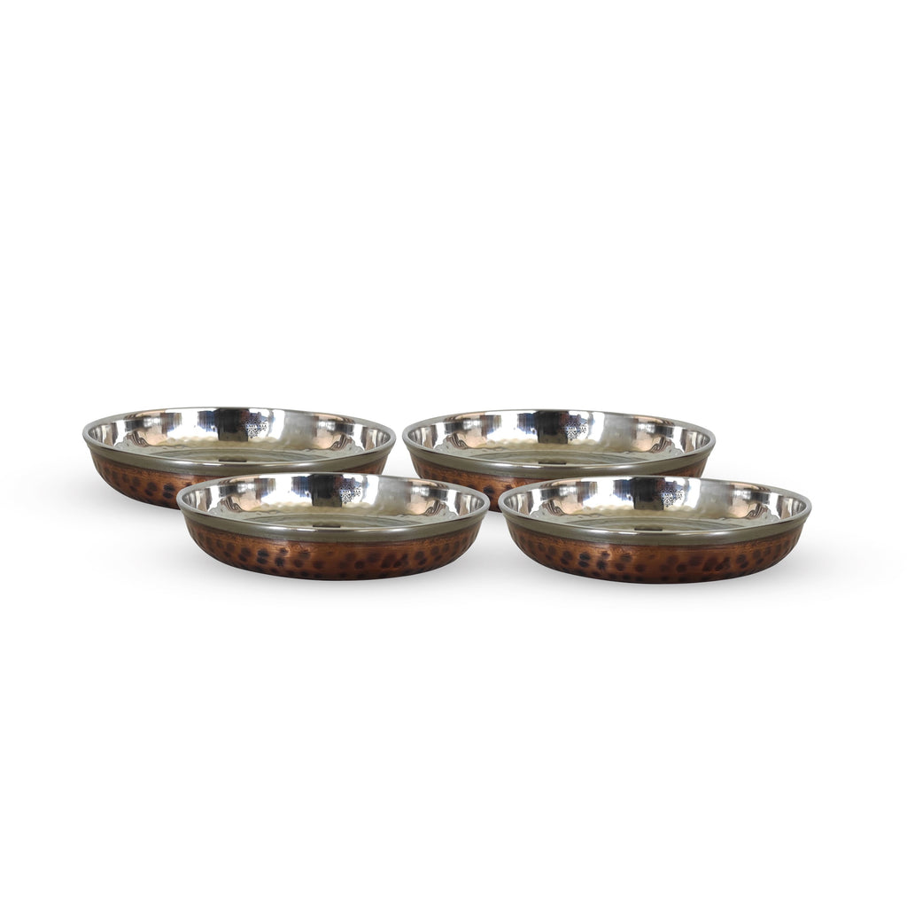 Indian Art Villa Steel Copper Rice/Halwa Plate With Hammered Design, Tableware & Serveware, Diameter-4.9 Inch