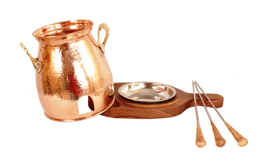 Elegant Pure Copper Table Tandoor with Wooden Bottom – Indian Art Villa Traditional Indian Grill for Dining