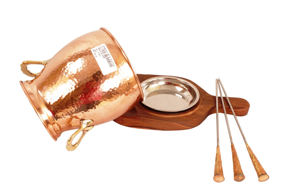 Indian Art Villa Pure Copper Table Tandoor With Wooden Bottom