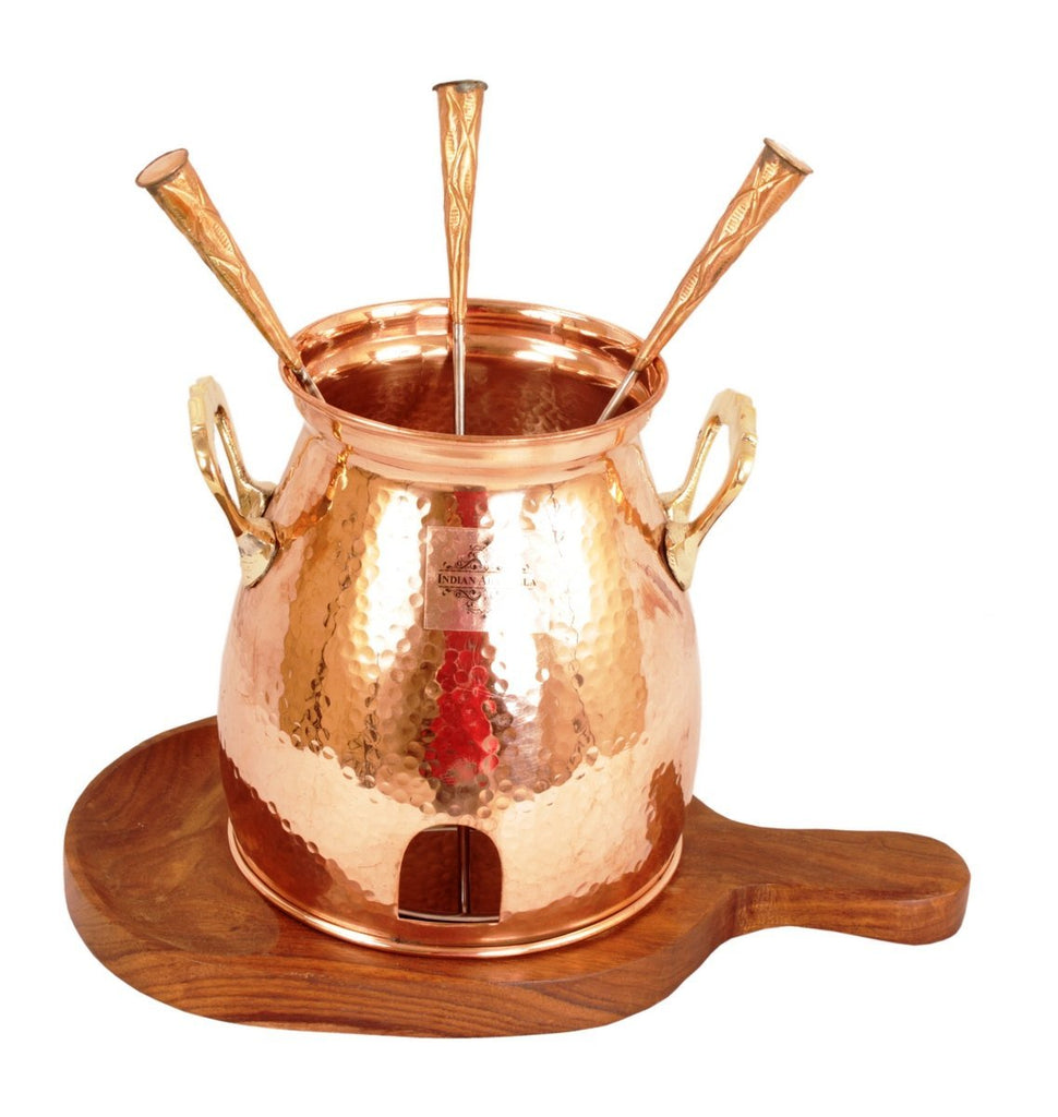 Indian Art Villa Pure Copper Table Tandoor With Wooden Bottom