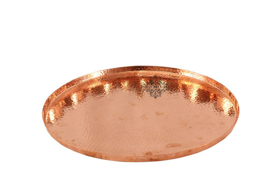 Copper Hammered Design Round Tray