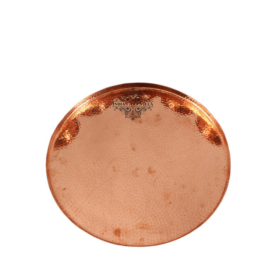 Handmade Pure Copper Hammered Design Round Shape Tray