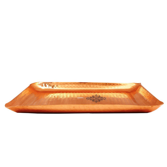 Handmade Pure Copper Square Tray with Hammered Design, Tableware, Serveware