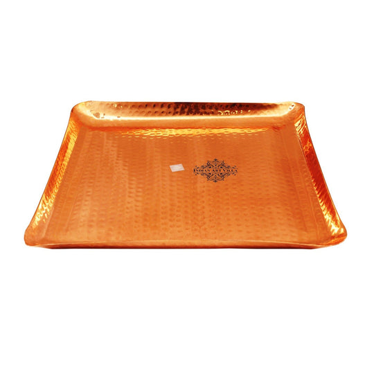 Copper Hammered Design Square Tray