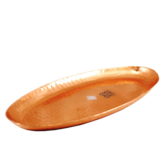 Handmade Pure Copper Oval Tray with Hammered Design, Tableware, Serveware