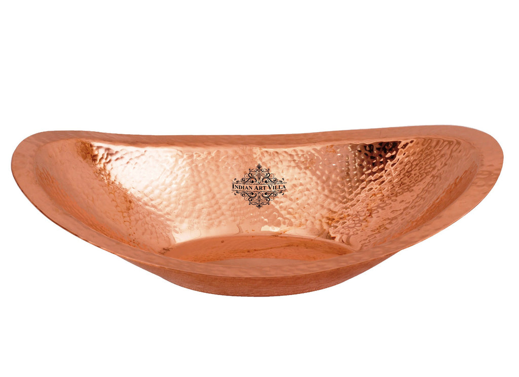 Indian Art Villa Pure Copper Hammered Design Oval Bread Basket