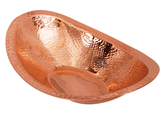 Stylish pure copper hammered oval bread basket ideal for serving bread fruits or adding a touch of elegance to your table.