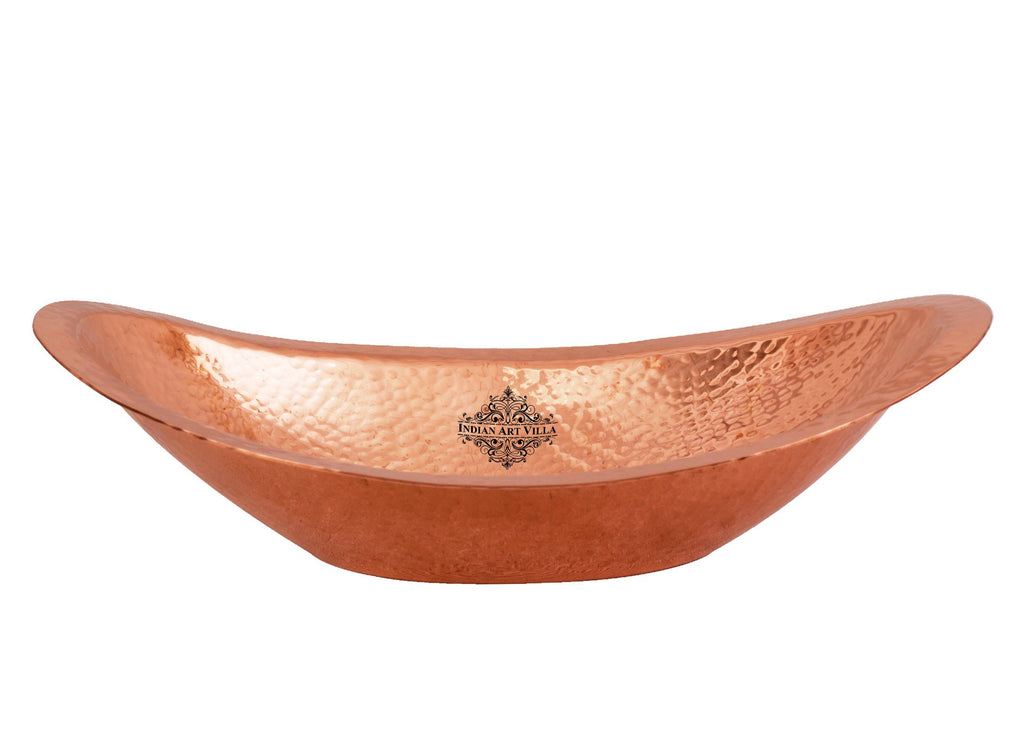Indian Art Villa Pure Copper Hammered Design Oval Bread Basket