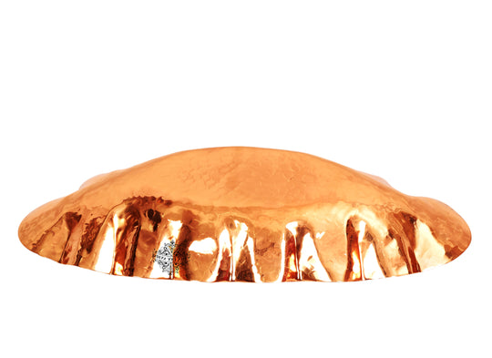 Handcrafted pure copper hammered bread basket with an oval design, adding a stylish and rustic touch to your dining space.