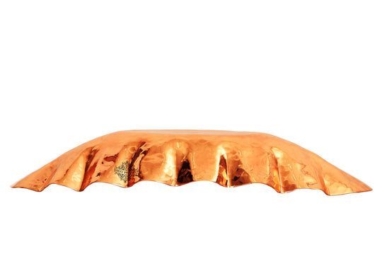 Oval shaped copper bread basket with hammered finish handcrafted for unique and stylish look in your kitchen or dining room.