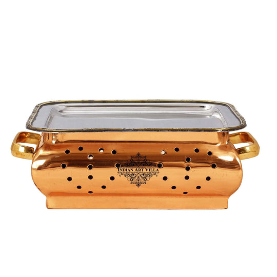 Steel copper rectangular food warmer by 22.35 cm serveware for keeping meals hot at parties or events.