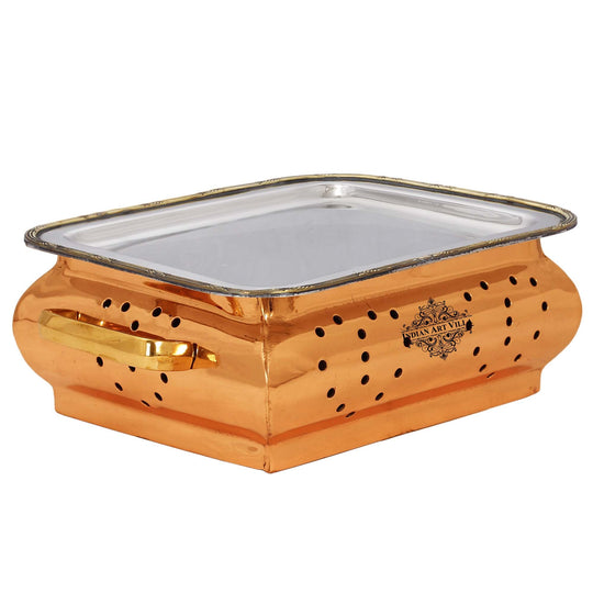 Steel copper rectangular food warmer by 22.35 cm serveware for keeping meals hot at parties or events.