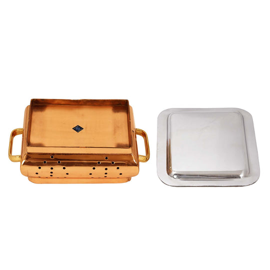 Steel copper rectangular food warmer by 22.35 cm serveware for keeping meals hot at parties or events.