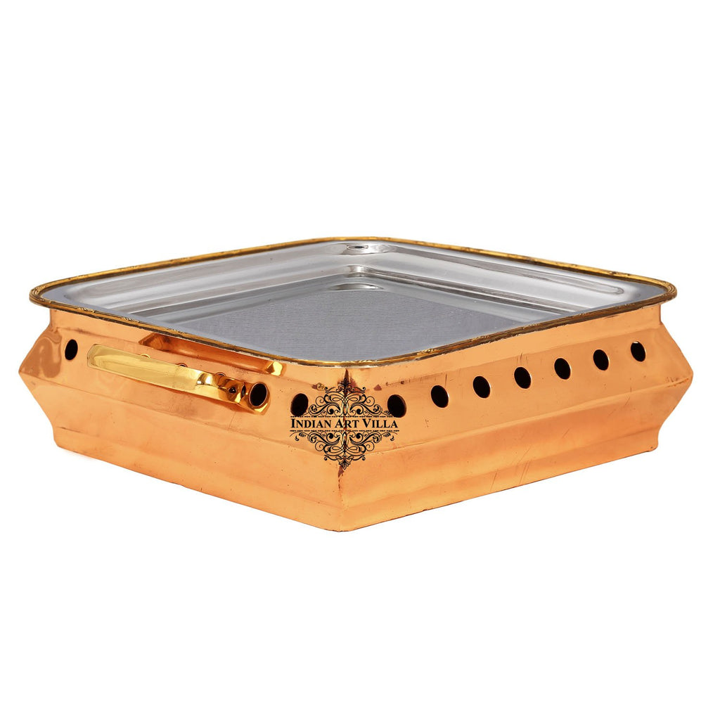 Indian Art Villa Pure Steel Copper Square Food Warmer Length:- 11" Inch Serving Dishes Curry Home Hotel Restaurants Gift Item
