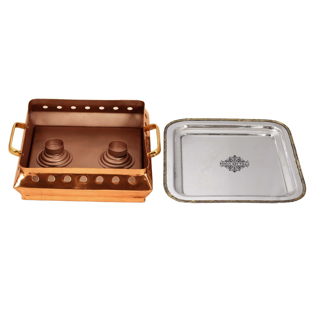Indian Art Villa Pure Steel Copper Square Food Warmer Length:- 11" Inch Serving Dishes Curry Home Hotel Restaurants Gift Item