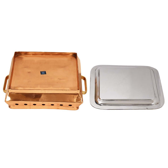 Pure Steel Copper Buffet Food Warmer with Vent Holes – Indian Art Villa Rectangular Server with Lid