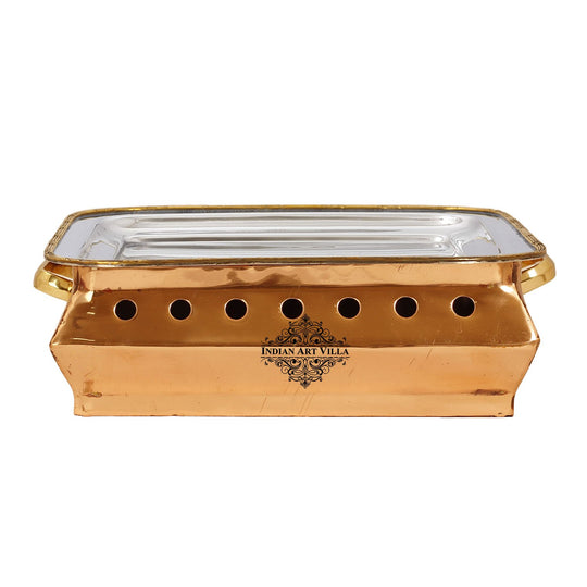 Pure Steel Copper Buffet Food Warmer with Vent Holes – Indian Art Villa Rectangular Server with Lid