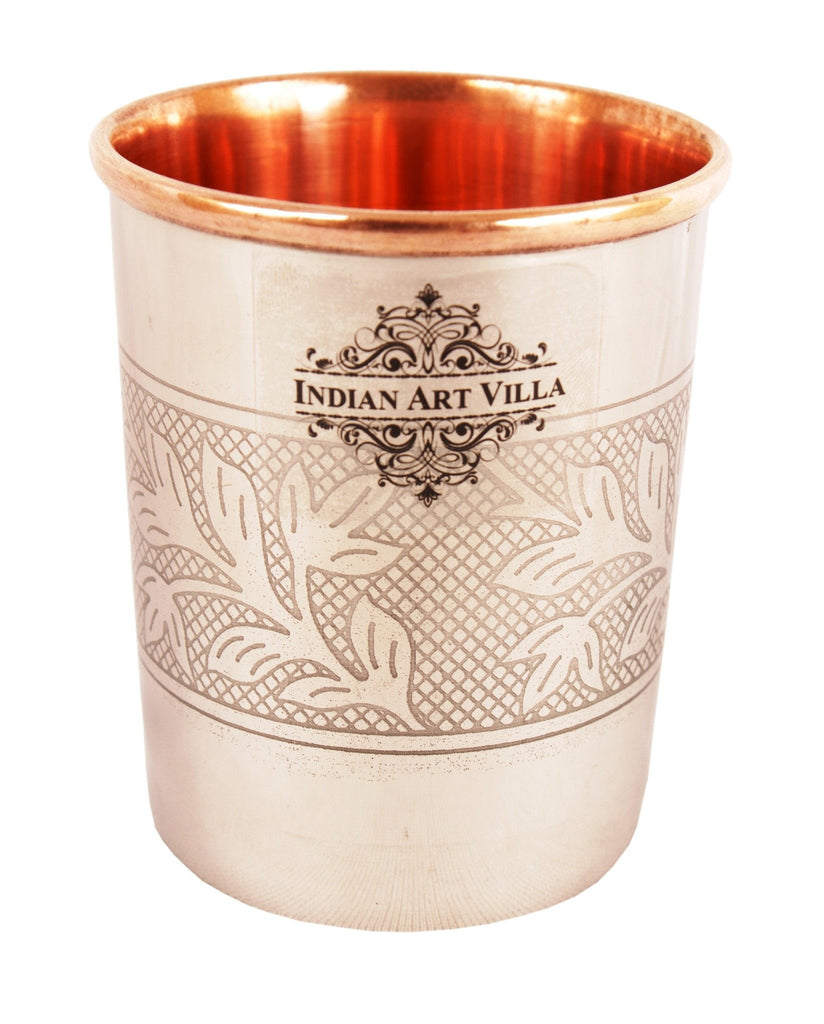 Indian Art Villa Steel Copper Embossed Glass, Tumbler , Drinkware, Serveware, 250ml