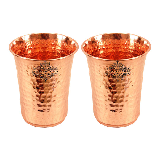 Pure Copper Hammered Design Curved Glass Tumbler 550 ML