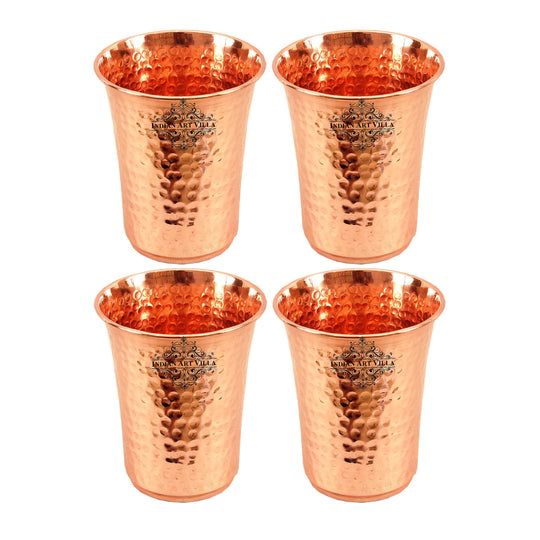 Pure Copper Hammered Design Curved Glass Tumbler 550 ML