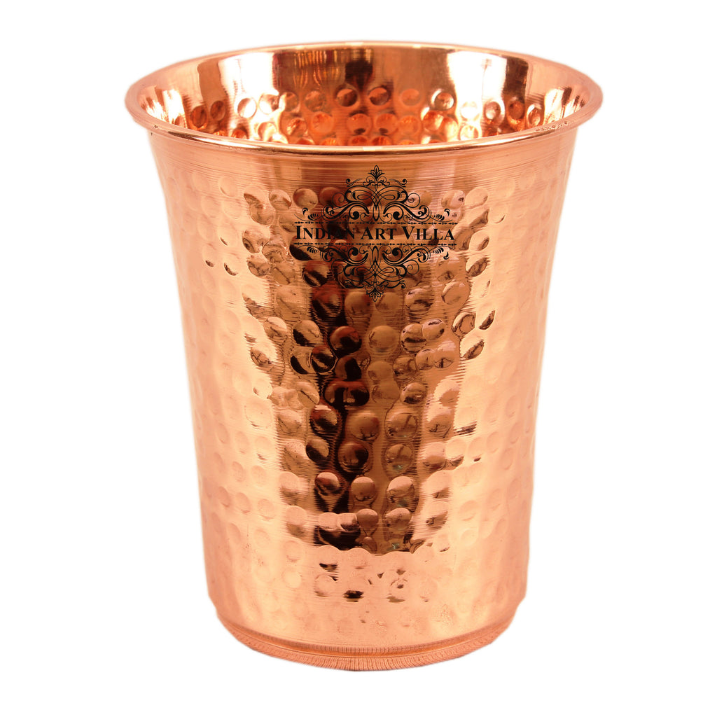 Indian Art Villa Pure Copper Hammered Design Curved Glass Tumbler 550 ML