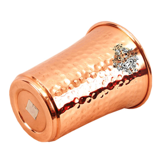 Pure Copper Hammered Design Curved Glass Tumbler 550 ML