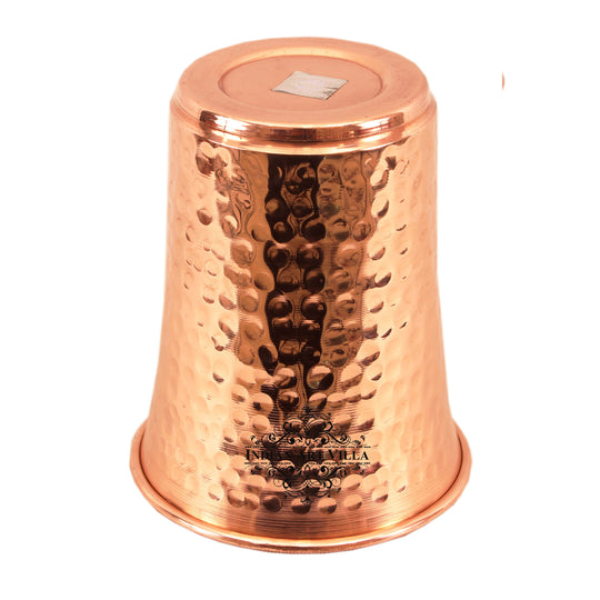 Pure Copper Hammered Design Curved Glass Tumbler 550 ML