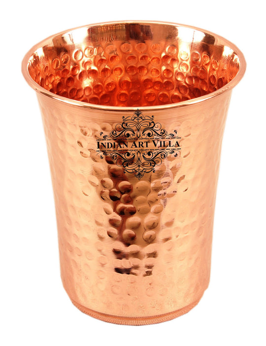 Pure Copper Hammered Design Curved Glass Tumbler 550 ML