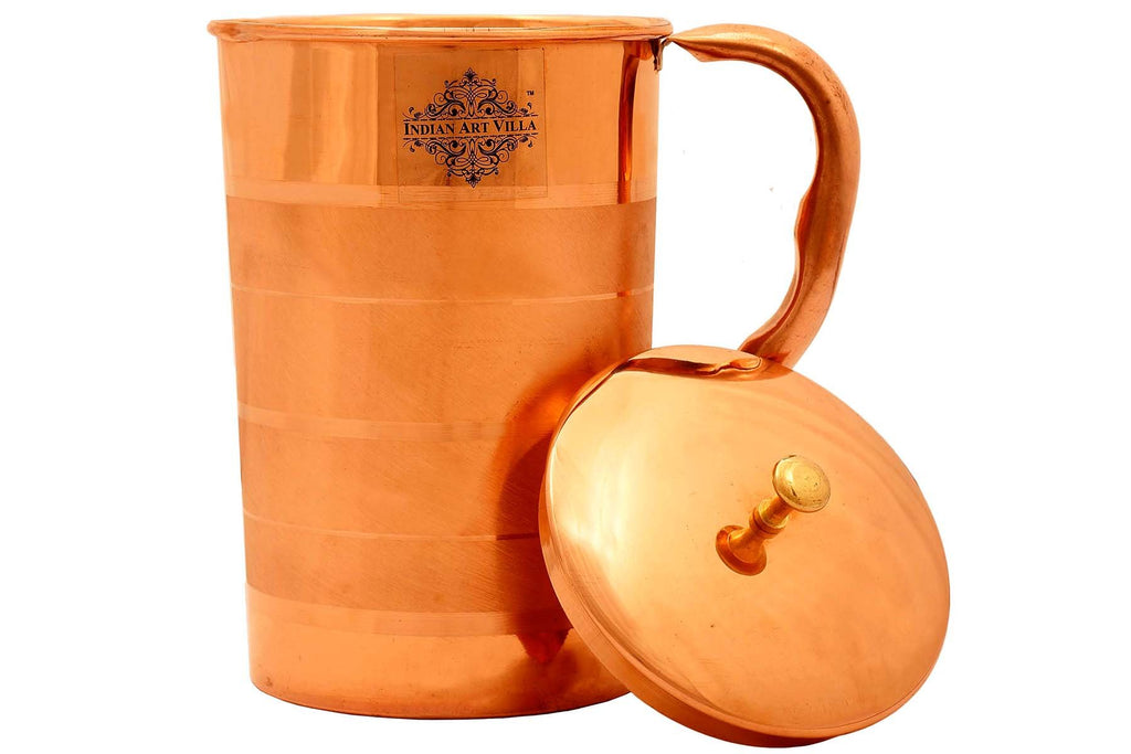 Indian Art Villa Pure Copper Luxury Design Jug, Pitcher With a Brass Knob, Serveware, Drinkware