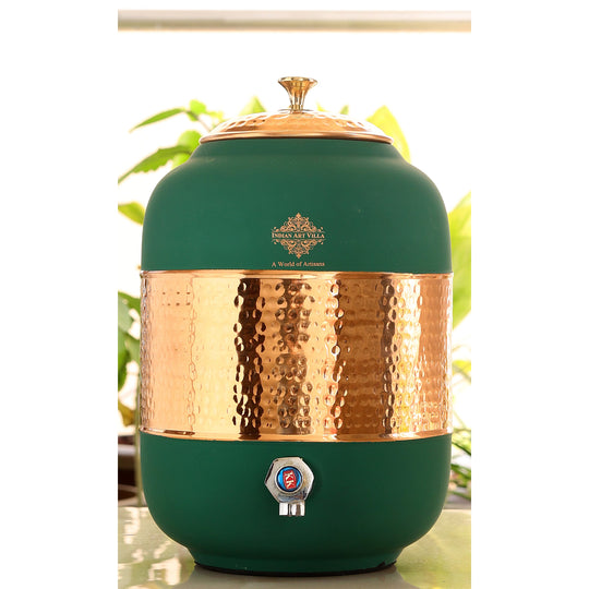 Side perspective of 5L plain copper matka with tap showing full smooth body and tap position – copper water dispenser