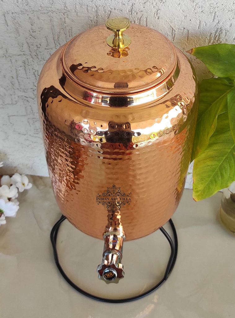 Indian Art Villa Hammered Design Copper Water Pot With Stand, Storage & Kitchenware, Health Benefits