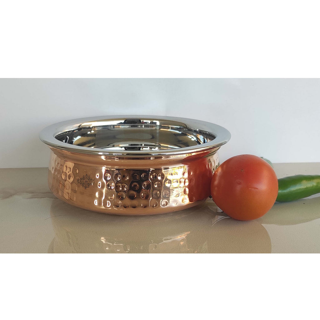 Indian Art Villa Steel Copper Serving Handi Bowl Serveware Tableware Home Restaurant
