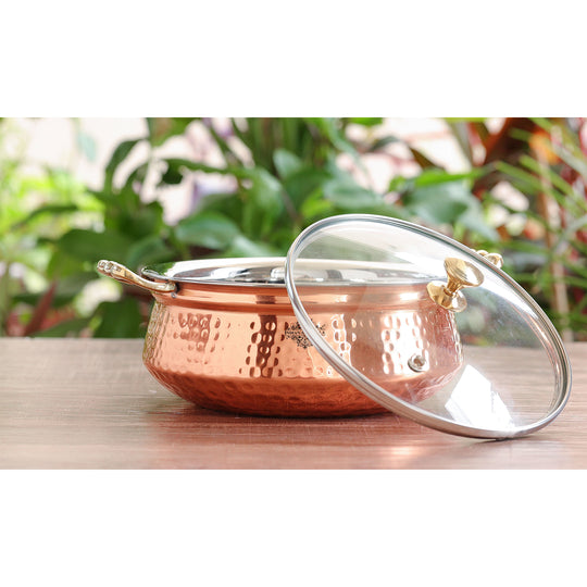 Steel Copper Casserole Set with Glass Lids – 2 Piece