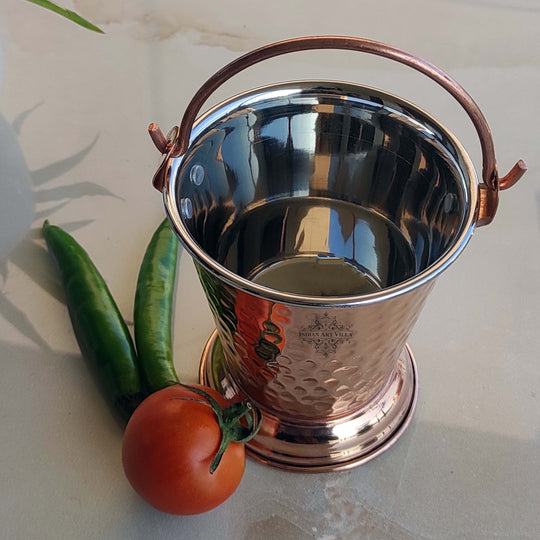 Handcrafted Pure Steel Copper Bucket with Hammered Design, Serveware for Home | Hotel | Restaurant