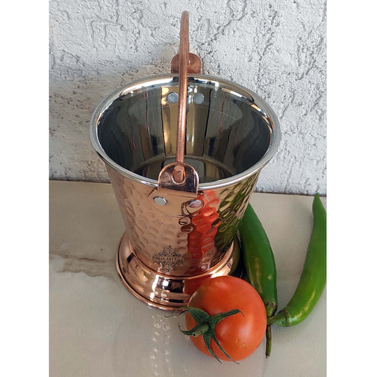 Handcrafted Pure Steel Copper Bucket with Hammered Design, Serveware for Home | Hotel | Restaurant