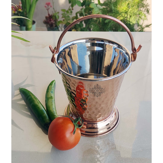 Handcrafted Pure Steel Copper Bucket with Hammered Design, Serveware for Home | Hotel | Restaurant