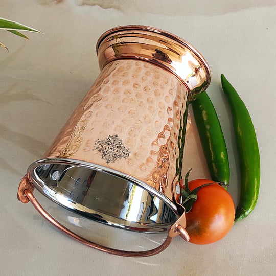 Handcrafted Pure Steel Copper Bucket with Hammered Design, Serveware for Home | Hotel | Restaurant