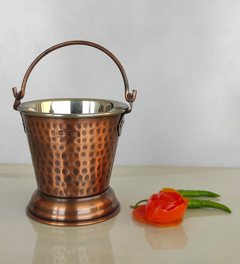 Indian Art Villa Steel Copper Hammered Design Antique Dark Tone Bucket, Serveware & Tableware for Home, Hotel & Restaurants