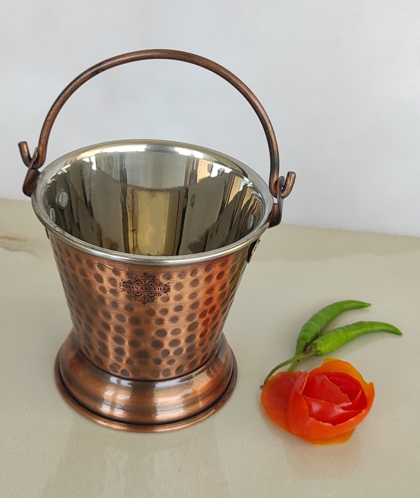 Indian Art Villa Steel Copper Hammered Design Antique Dark Tone Bucket, Serveware & Tableware for Home, Hotel & Restaurants