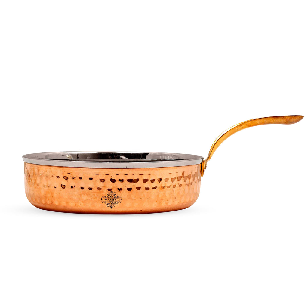 Indian Art Villa Steel Copper Frying pan Platter with Brass Handle, Serving Dishes