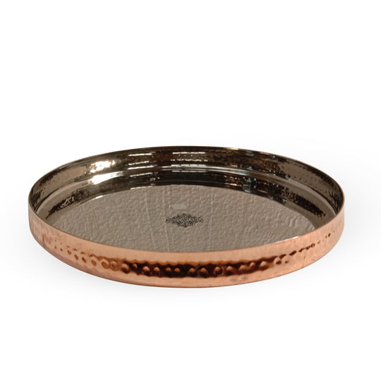 Pure steel copper hammered curved Thali plate front view — Indian Art Villa