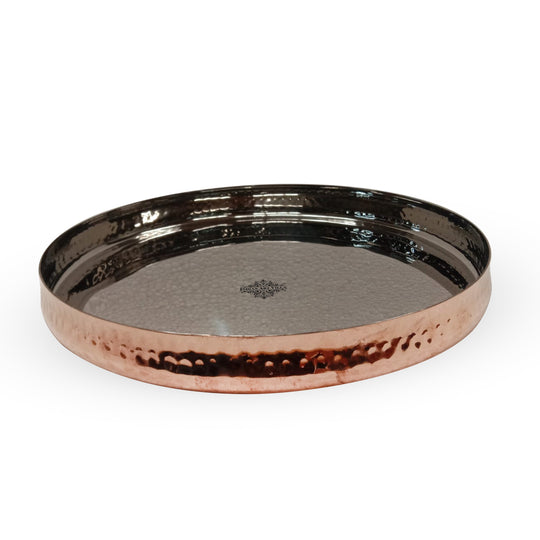 Steel copper hammered curved Thali plate side view — Indian Art Villa